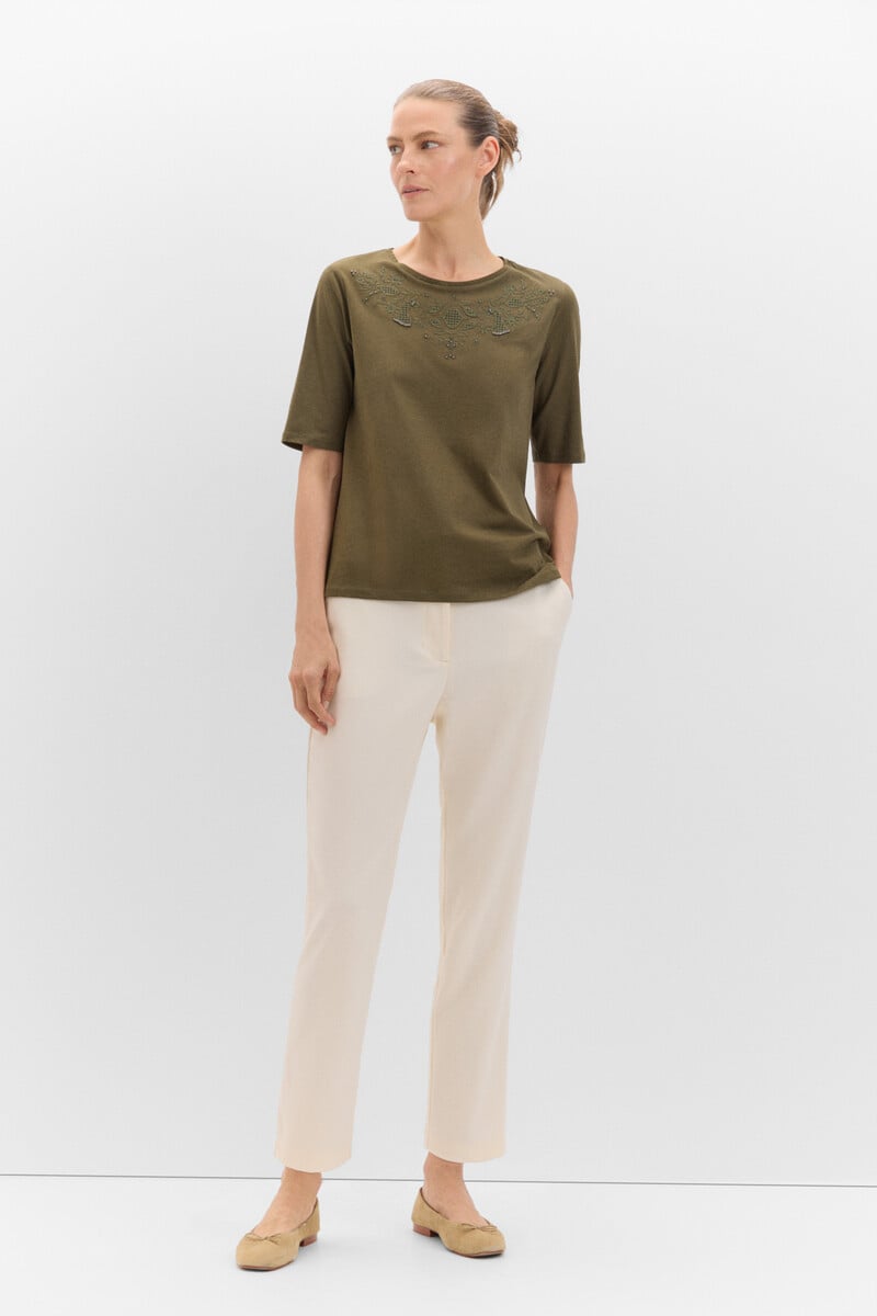 Pedro Del Hierro Camiseta Con Detalle Bordado Con Studs