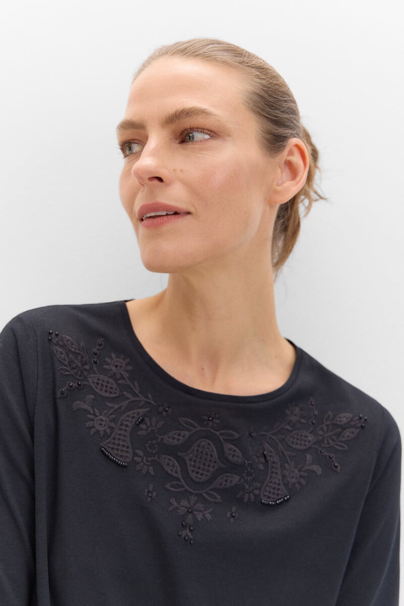 Pedro Del Hierro Camiseta Con Detalle Bordado Con Studs