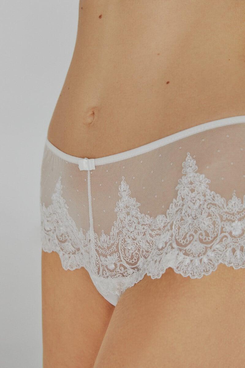 Pedro Del Hierro Culotte Ivette Bridal En Microtul Plumeti Bordado En Blanco