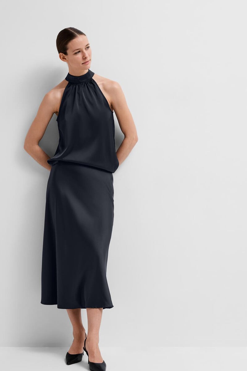 Pedro Del Hierro Falda Midi Satinada Confeccionada Con Materiales Reciclados