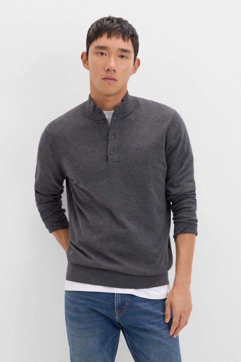 Pedro Del Hierro Jersey Algodón Cashmere Cuello Alto Botones