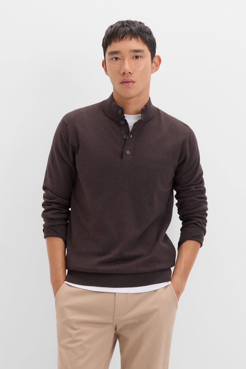 Pedro Del Hierro Jersey Algodón Cashmere Cuello Alto Botones