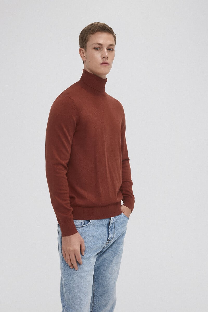 Pedro Del Hierro Jersey Algodón Seda Cashmere Cuello Alto