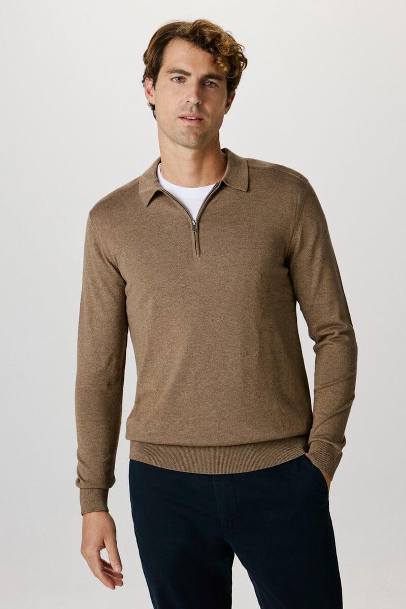 pedro del hierro Jersey con cuello polero y media cremallera confeccionado con algodón orgánico