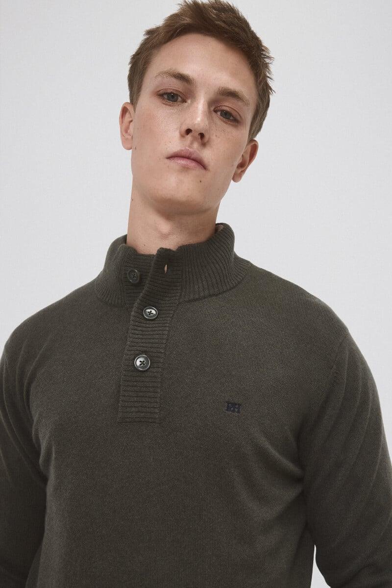 Pedro Del Hierro Jersey Lana Cashmere Cuello Alto Botones