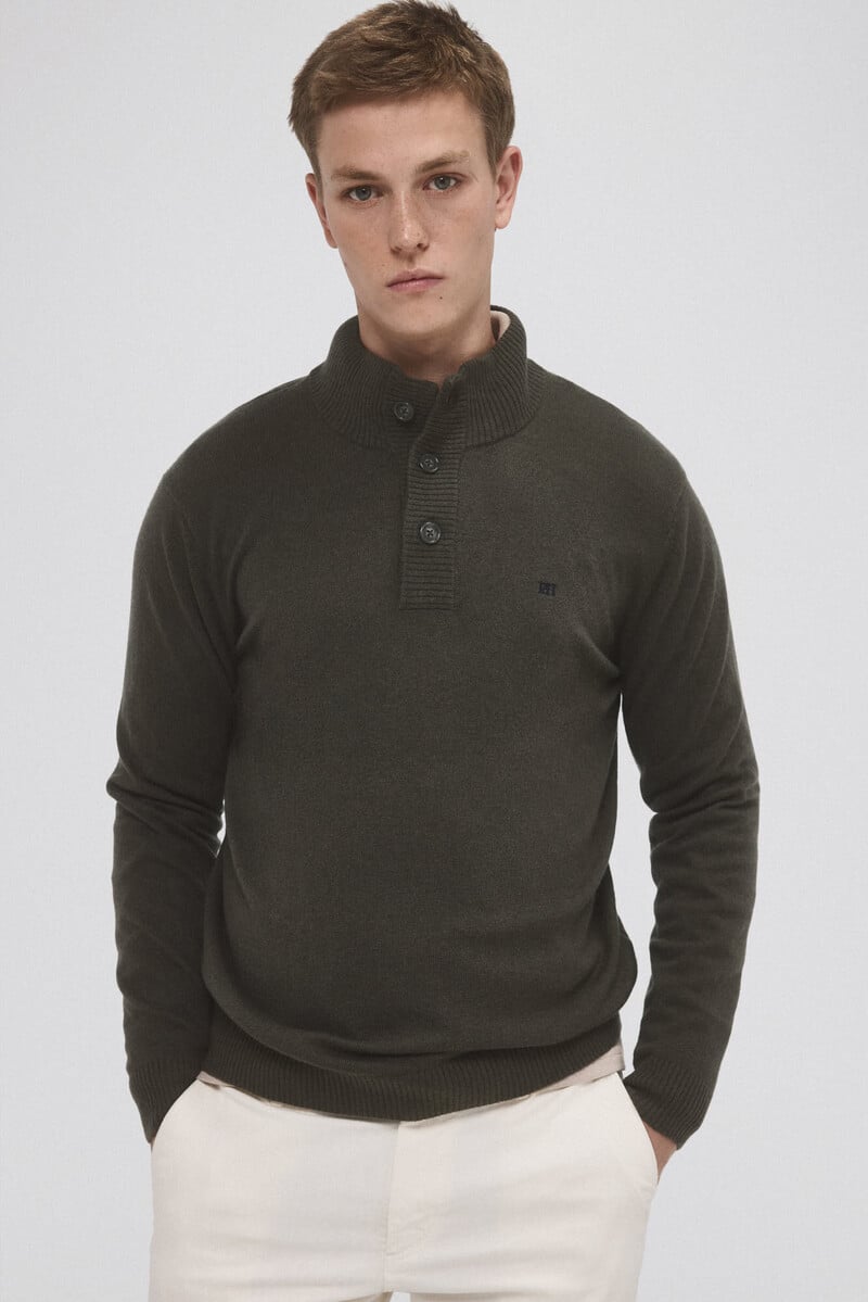 Pedro Del Hierro Jersey Lana Cashmere Cuello Alto Botones