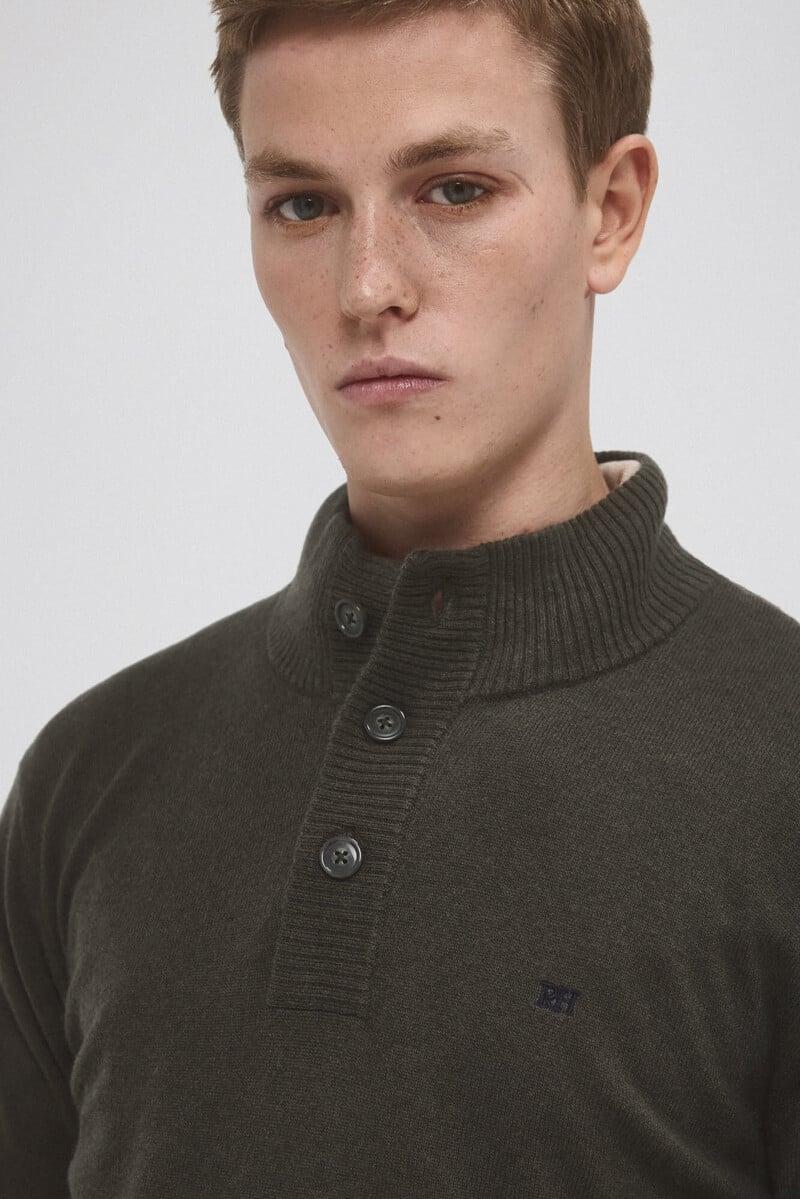 Pedro Del Hierro Jersey Lana Cashmere Cuello Alto Botones