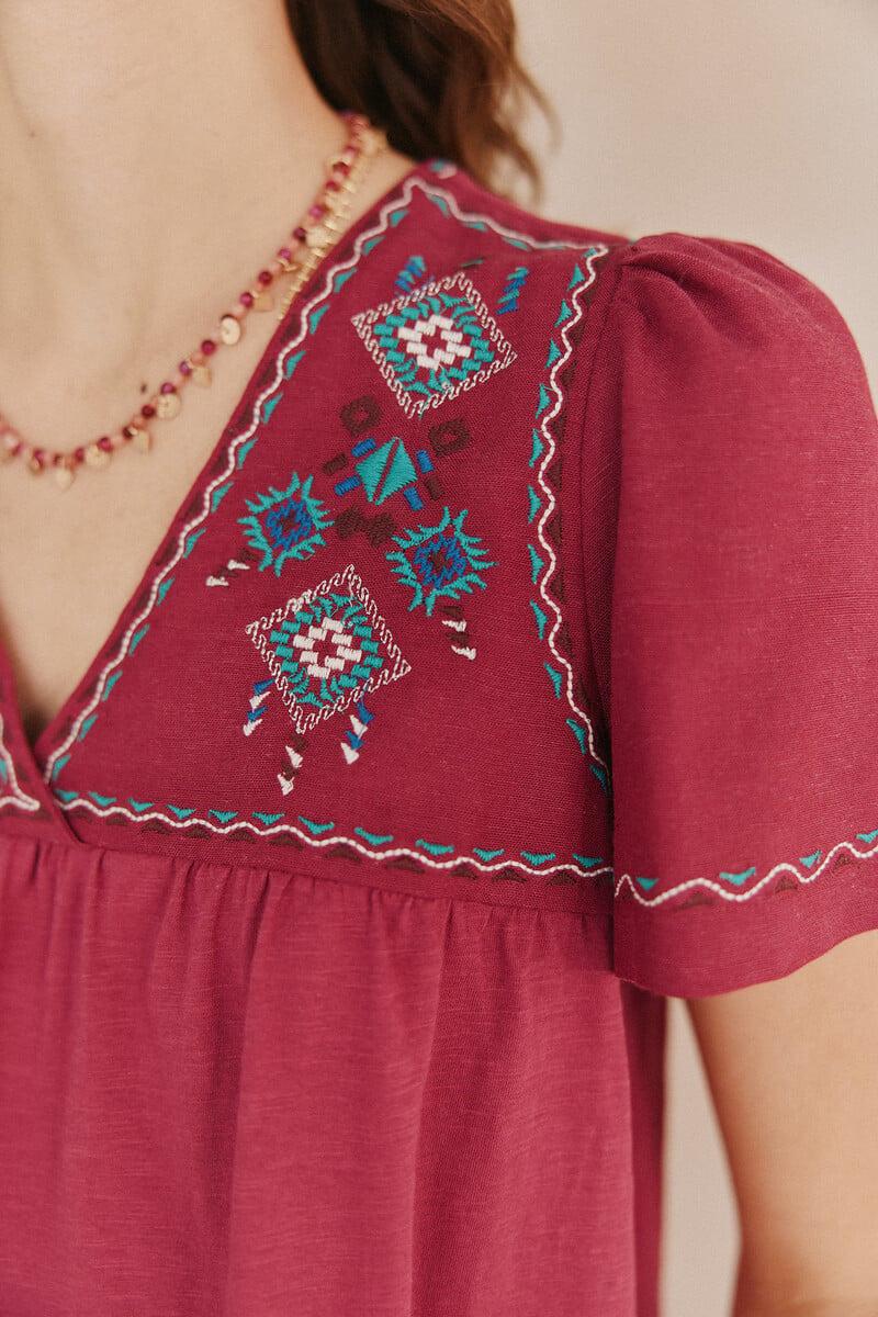 Pedro Del Hierro Malena. Camiseta Con Bordados étnicos