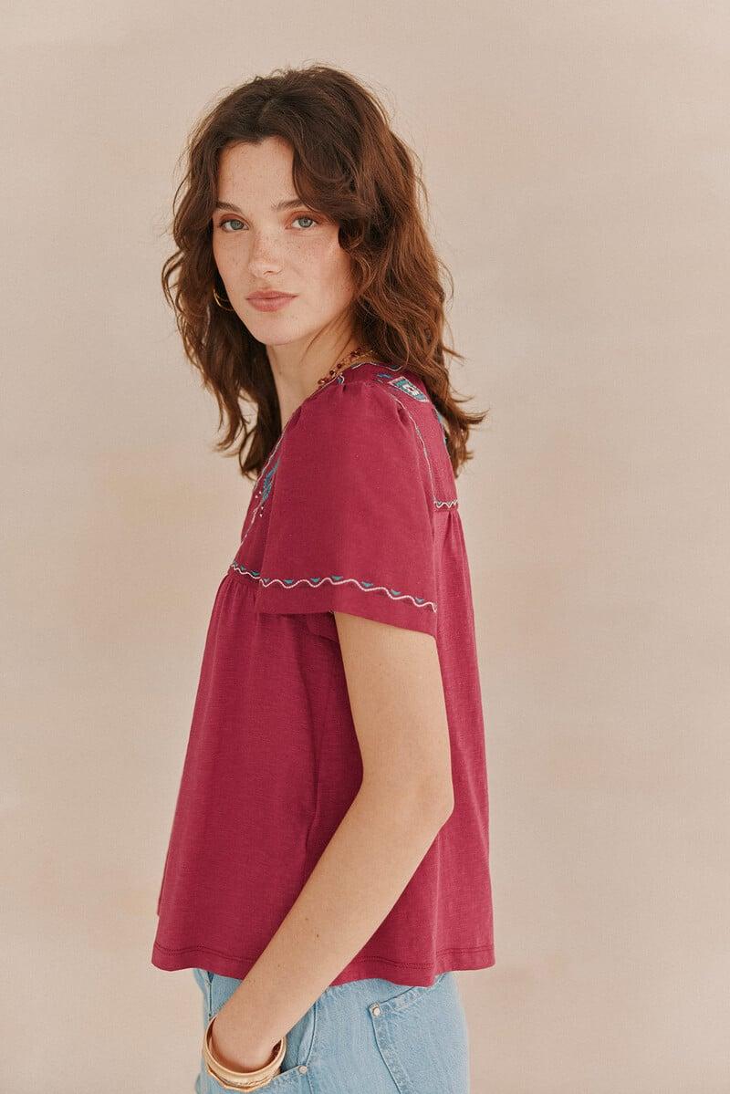 Pedro Del Hierro Malena. Camiseta Con Bordados étnicos