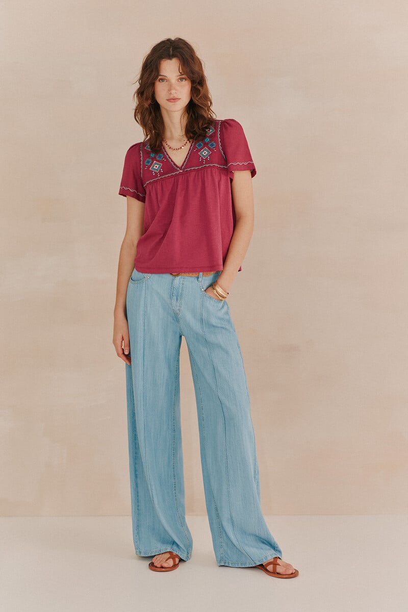 Pedro Del Hierro Malena. Camiseta Con Bordados étnicos