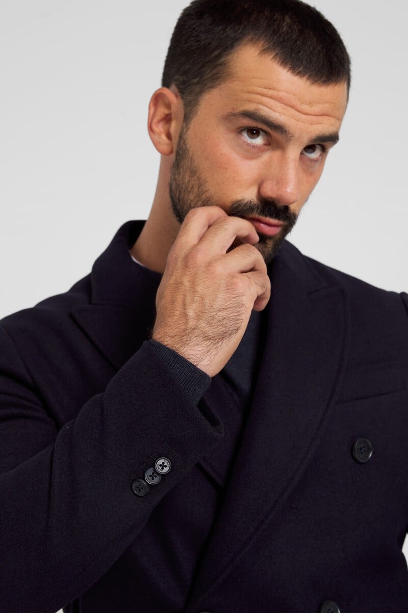 Pedro Del Hierro Abrigo Lana Crossed Azul Marino