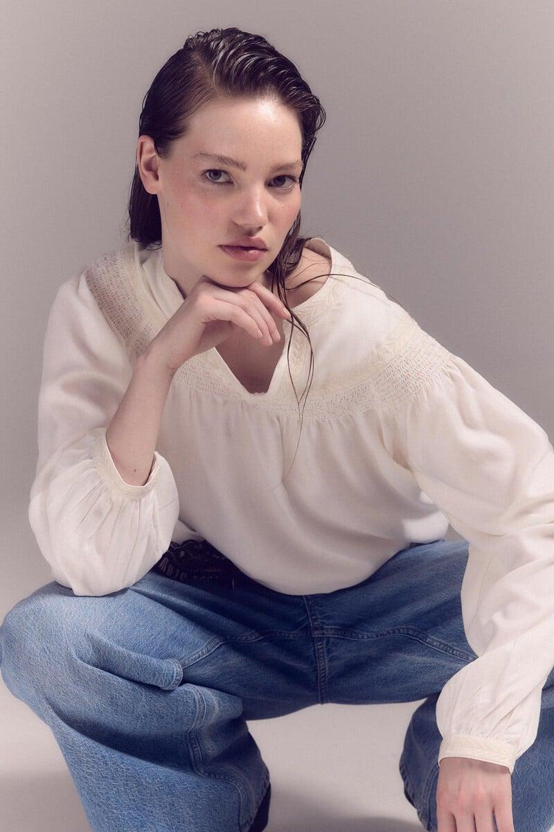Pedro Del Hierro Blusa Blanca Bordada