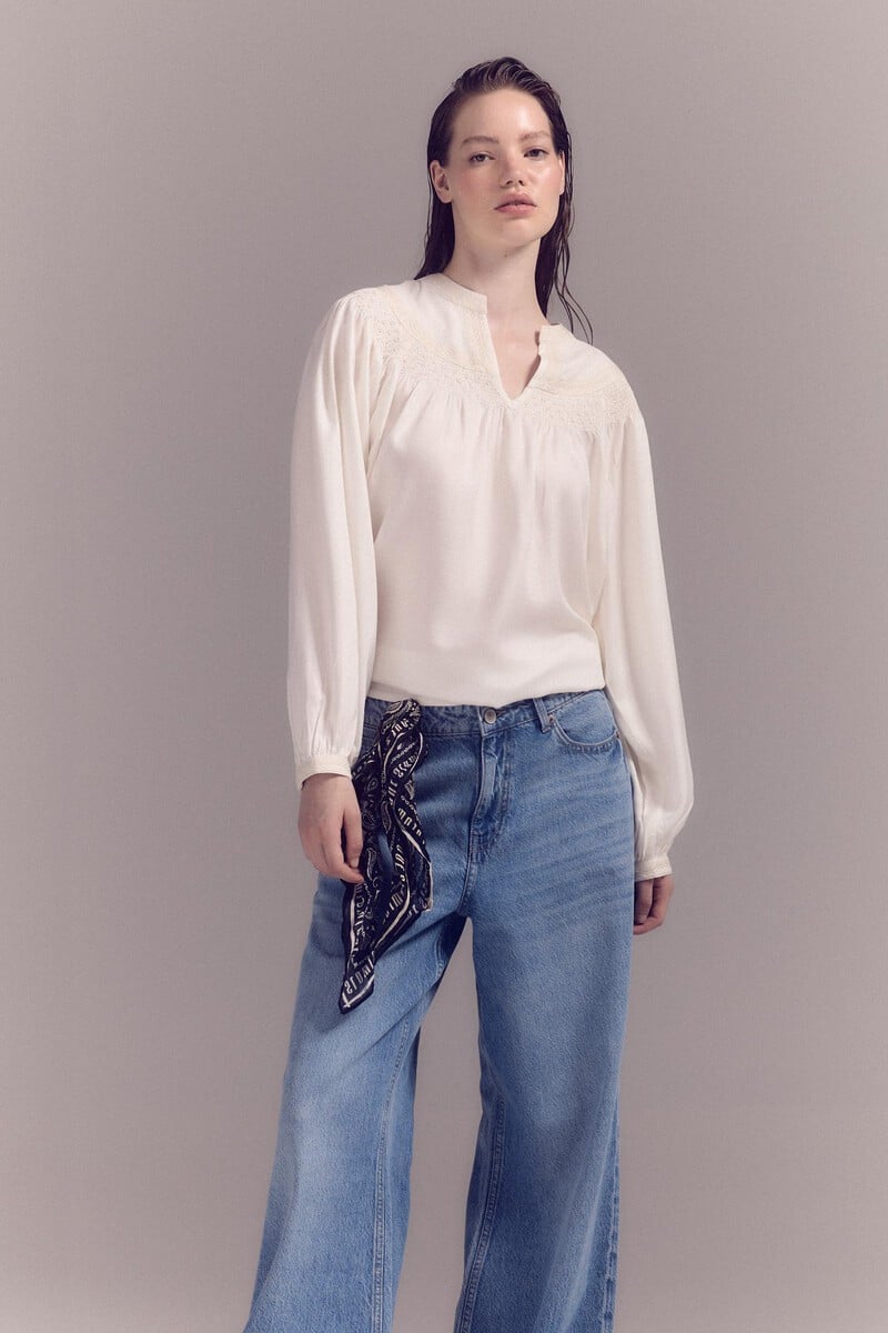 Pedro Del Hierro Blusa Blanca Bordada
