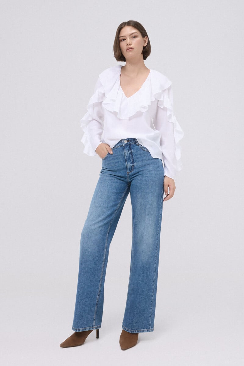 Pedro Del Hierro Blusa Blanca Con Volante