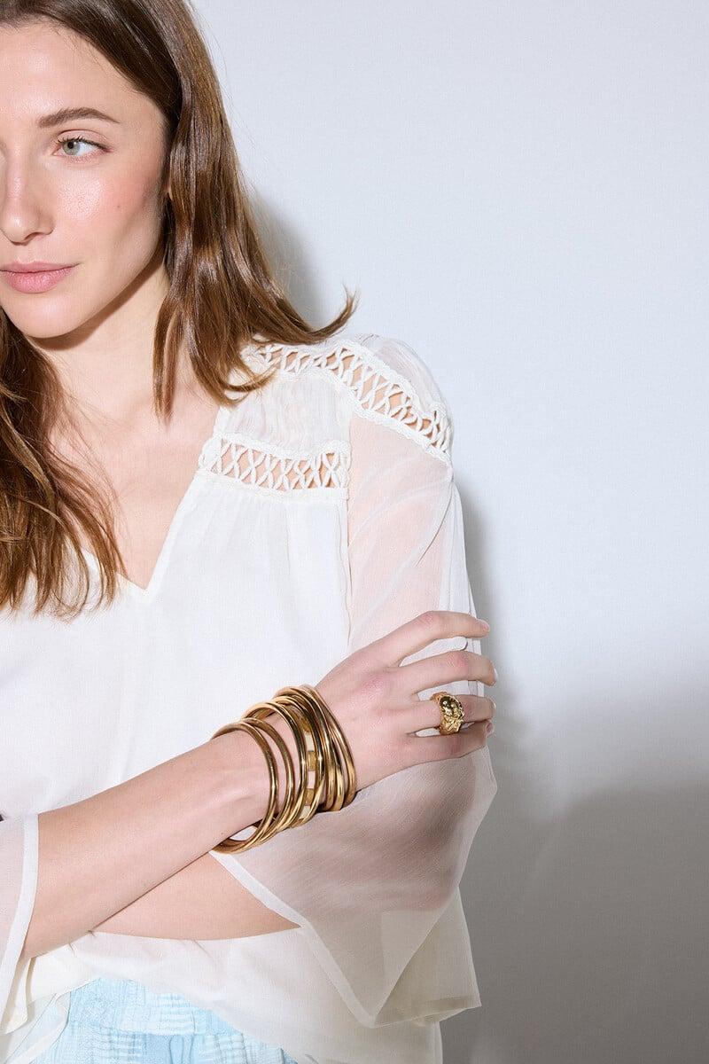 Pedro Del Hierro Blusa Blanca Entredos