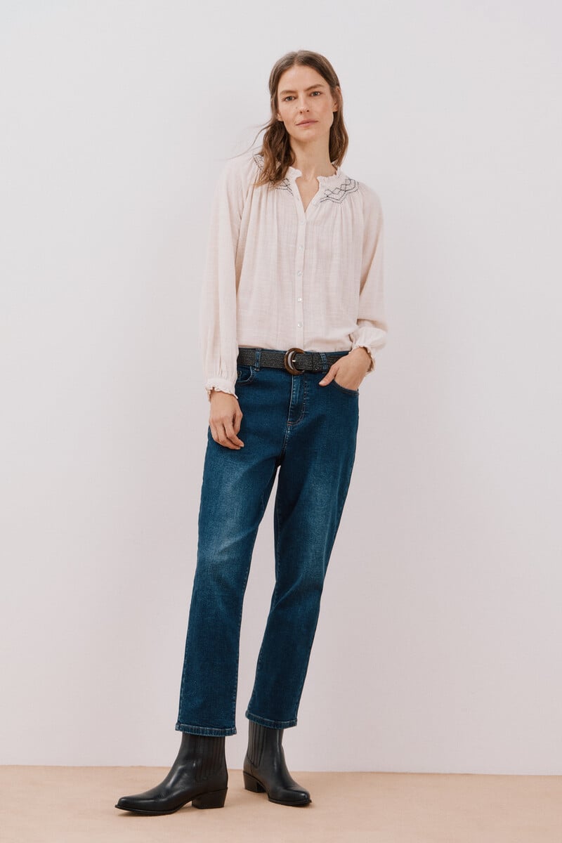 Pedro Del Hierro Blusa Con Bordado Contraste