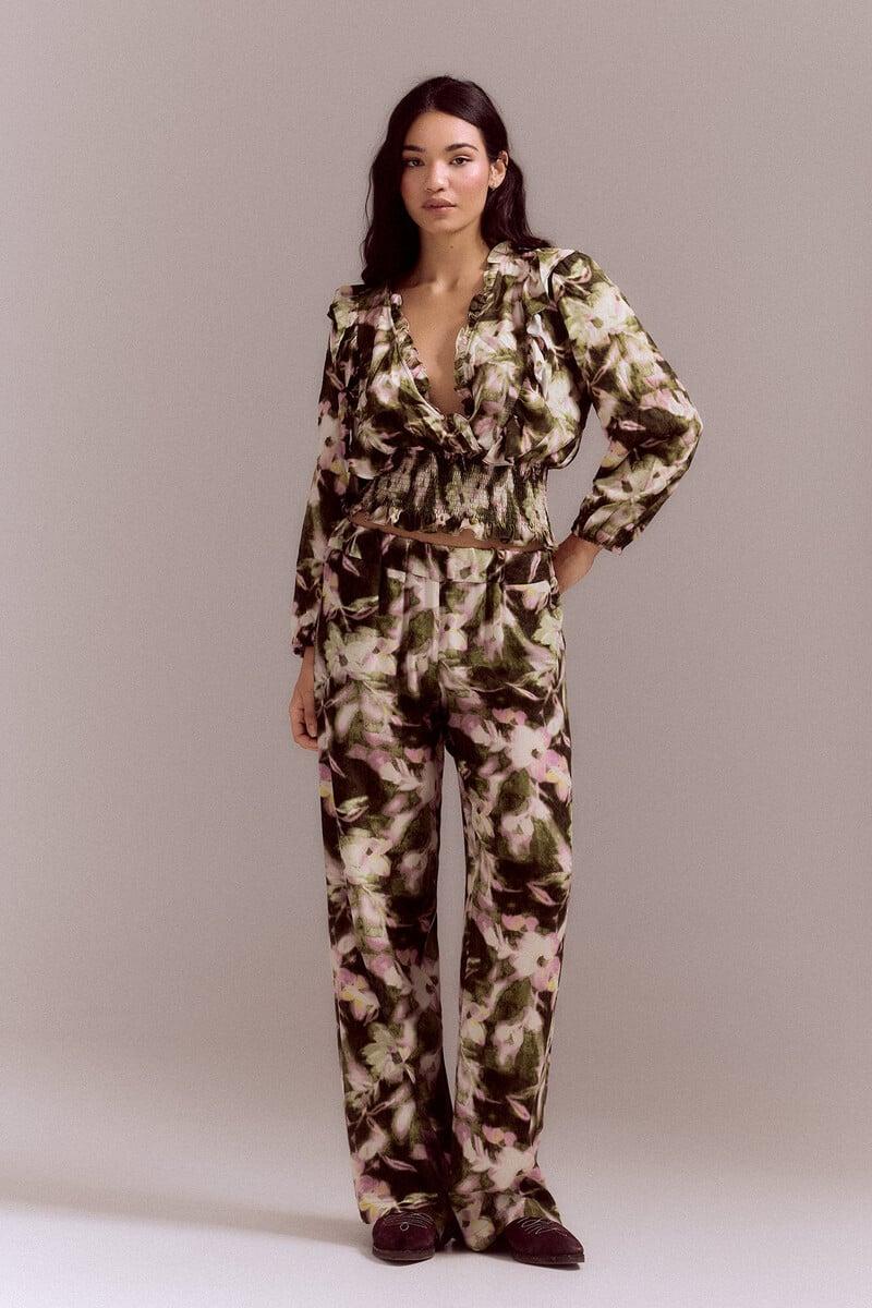 Pedro Del Hierro Blusa Estampada Nido De Abeja