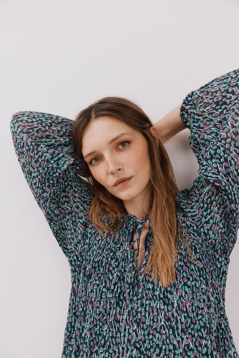 Pedro Del Hierro Blusa Plisada Escote Pico