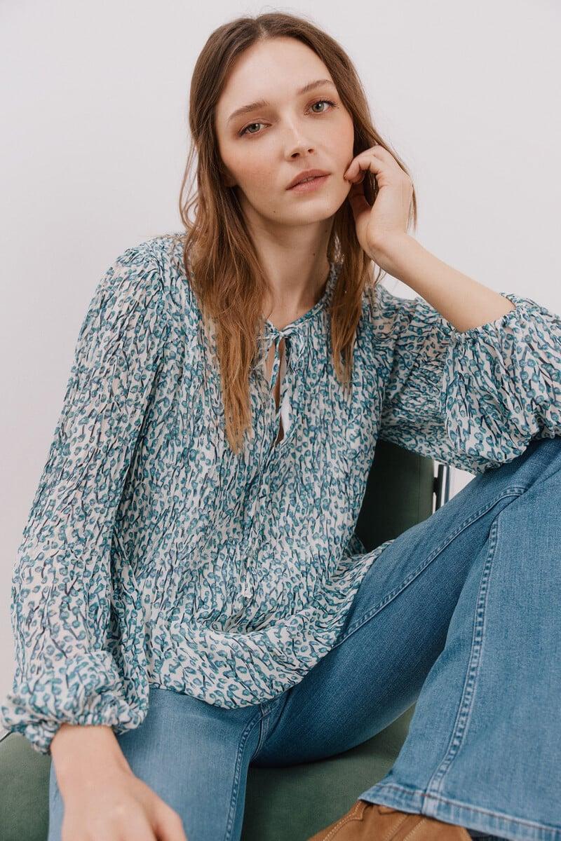pedro del hierro Blusa plisada escote pico