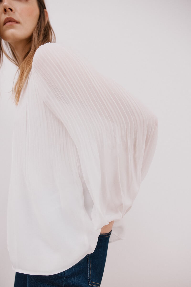 Pedro Del Hierro Blusa Plisada Escote Pico