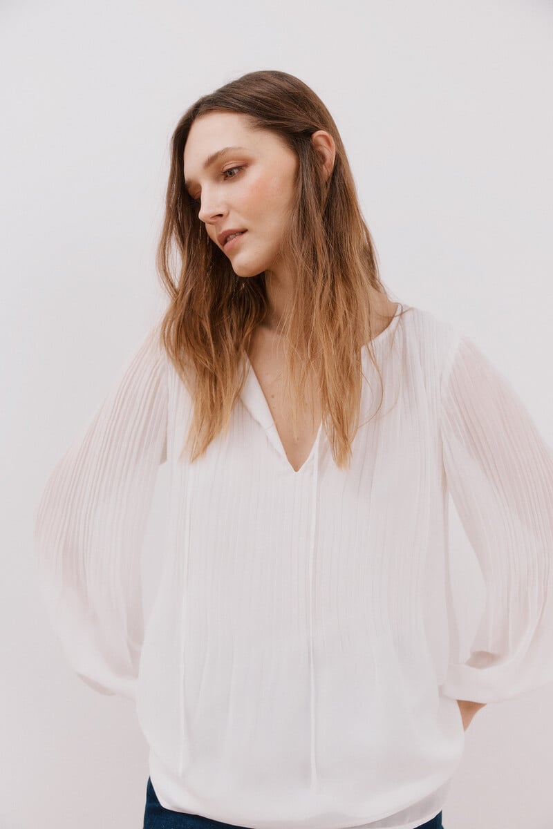 Pedro Del Hierro Blusa Plisada Escote Pico