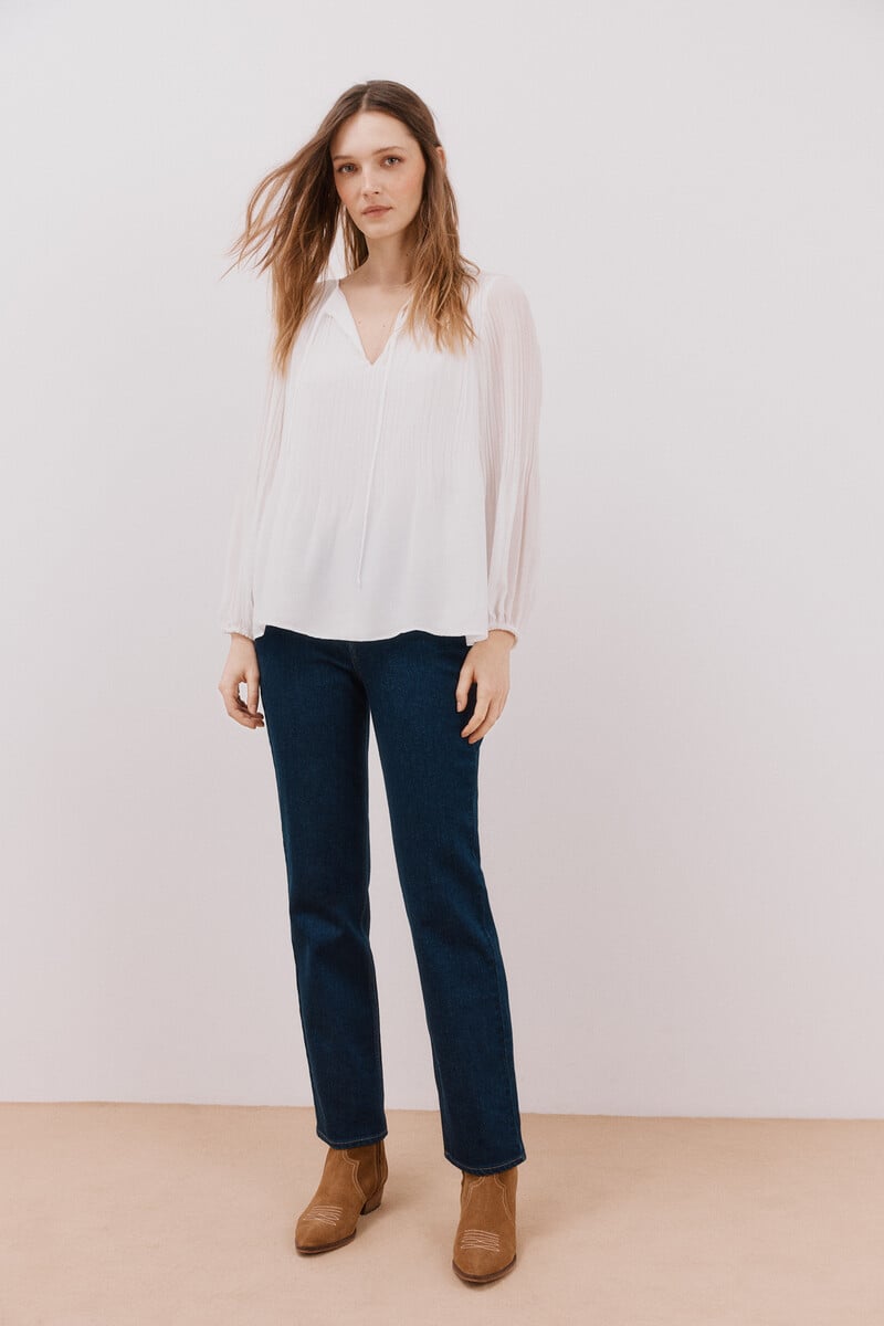 Pedro Del Hierro Blusa Plisada Escote Pico