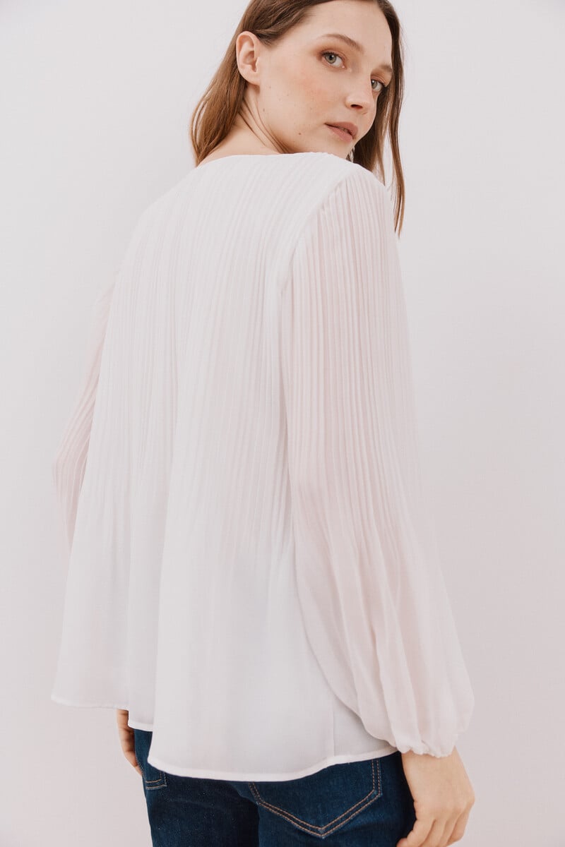 pedro del hierro Blusa plisada escote pico