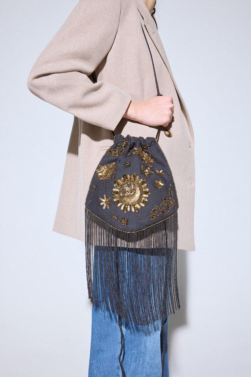 Pedro Del Hierro Bolso Saco Flecos Abalorios