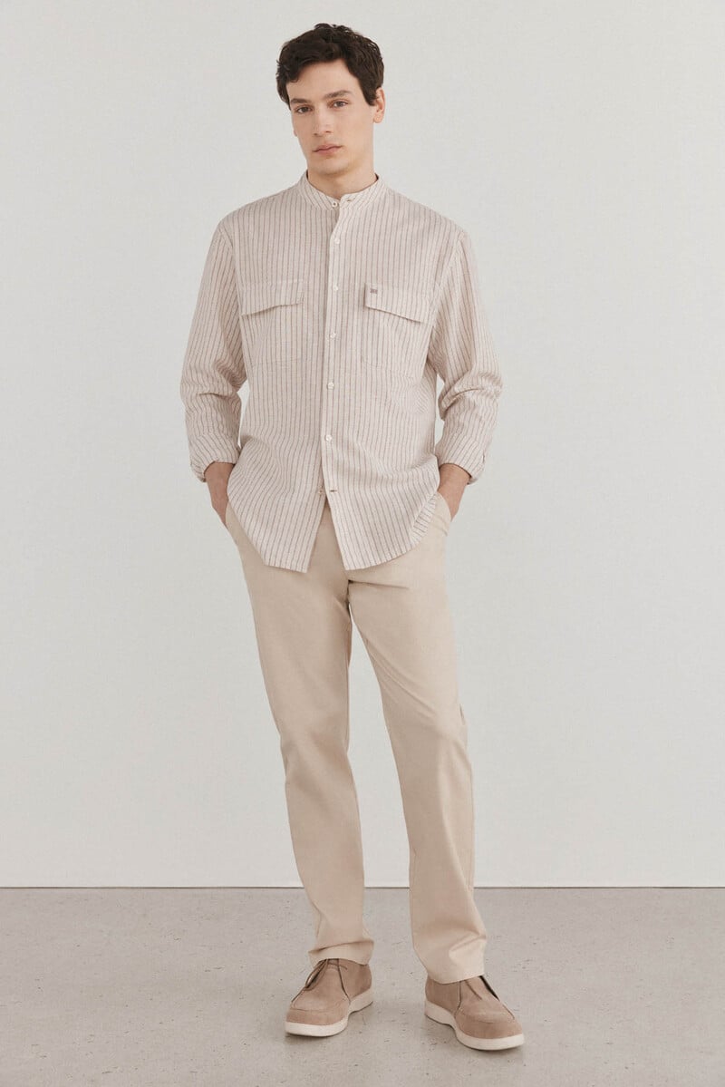 Pedro Del Hierro Camisa Algodón Lino Rayas