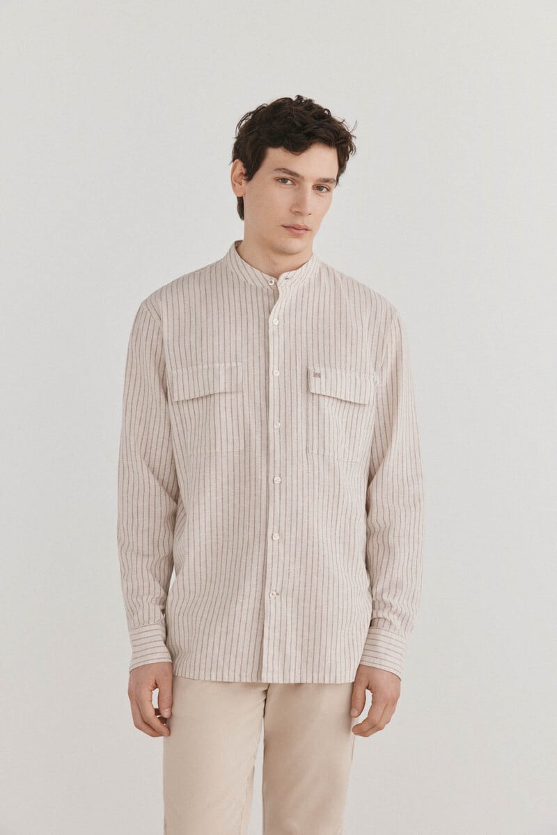 Pedro Del Hierro Camisa Algodón Lino Rayas
