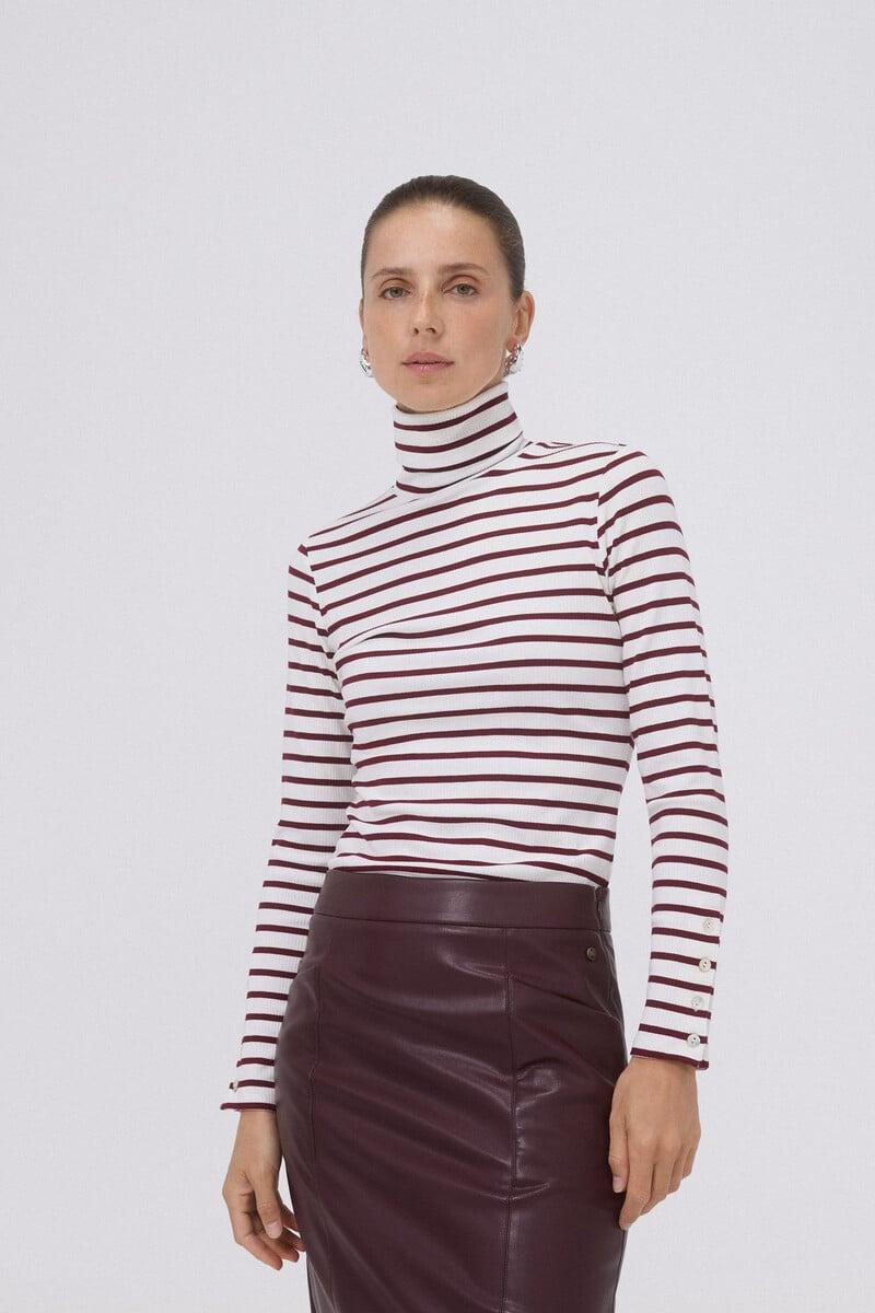 Pedro Del Hierro Camiseta Rayas Cuello Vuelto