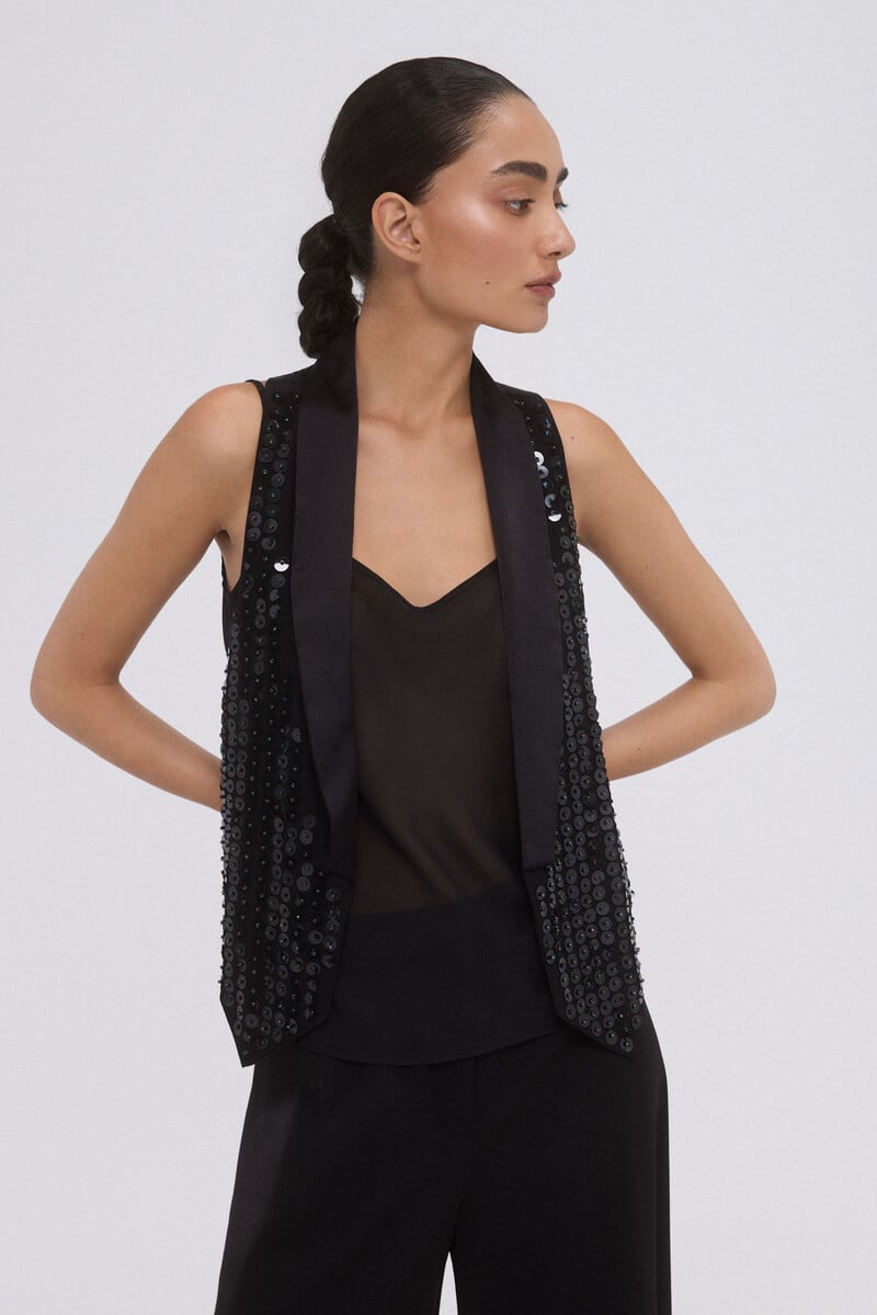 Pedro Del Hierro Chaleco Lentejuelas Negro