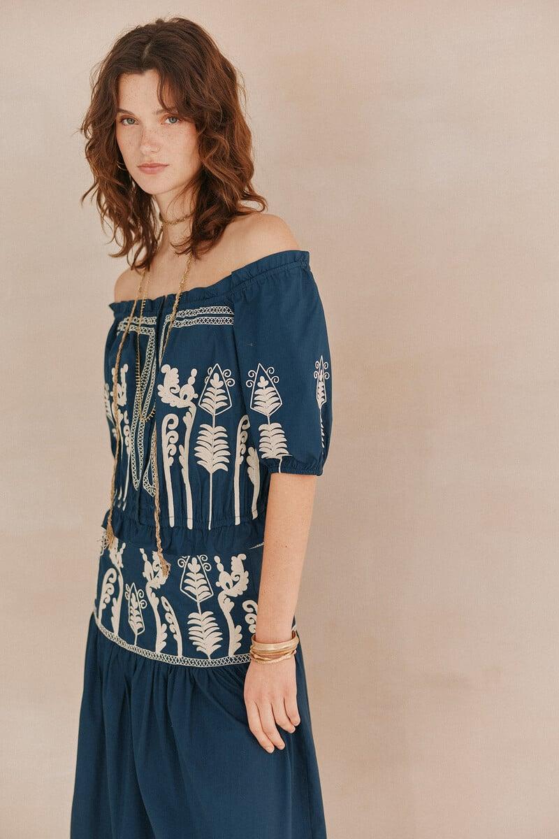 Pedro Del Hierro Coral. Top Bordado