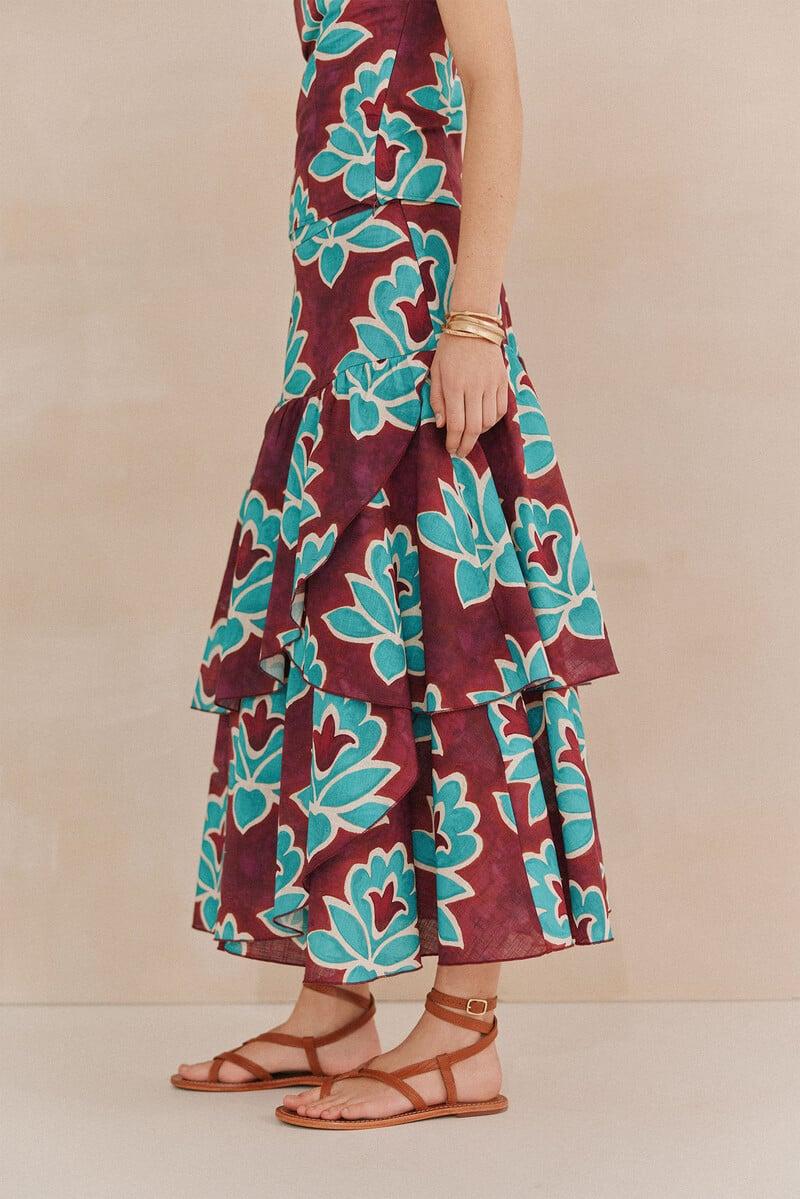 Pedro Del Hierro Rosa. Falda Estampada Volantes