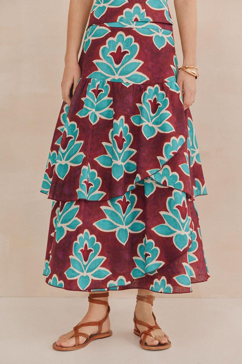 Pedro Del Hierro Rosa. Falda Estampada Volantes