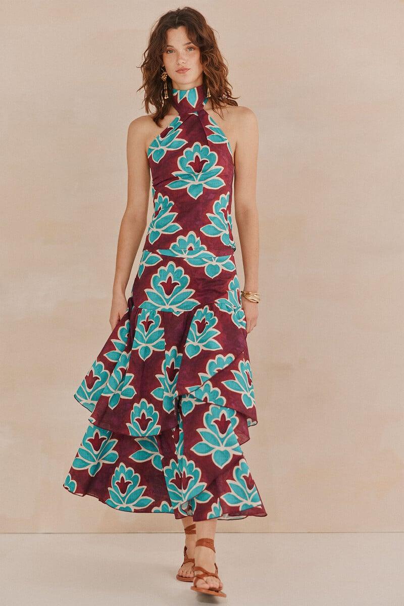 pedro del hierro Rosa. Falda estampada volantes