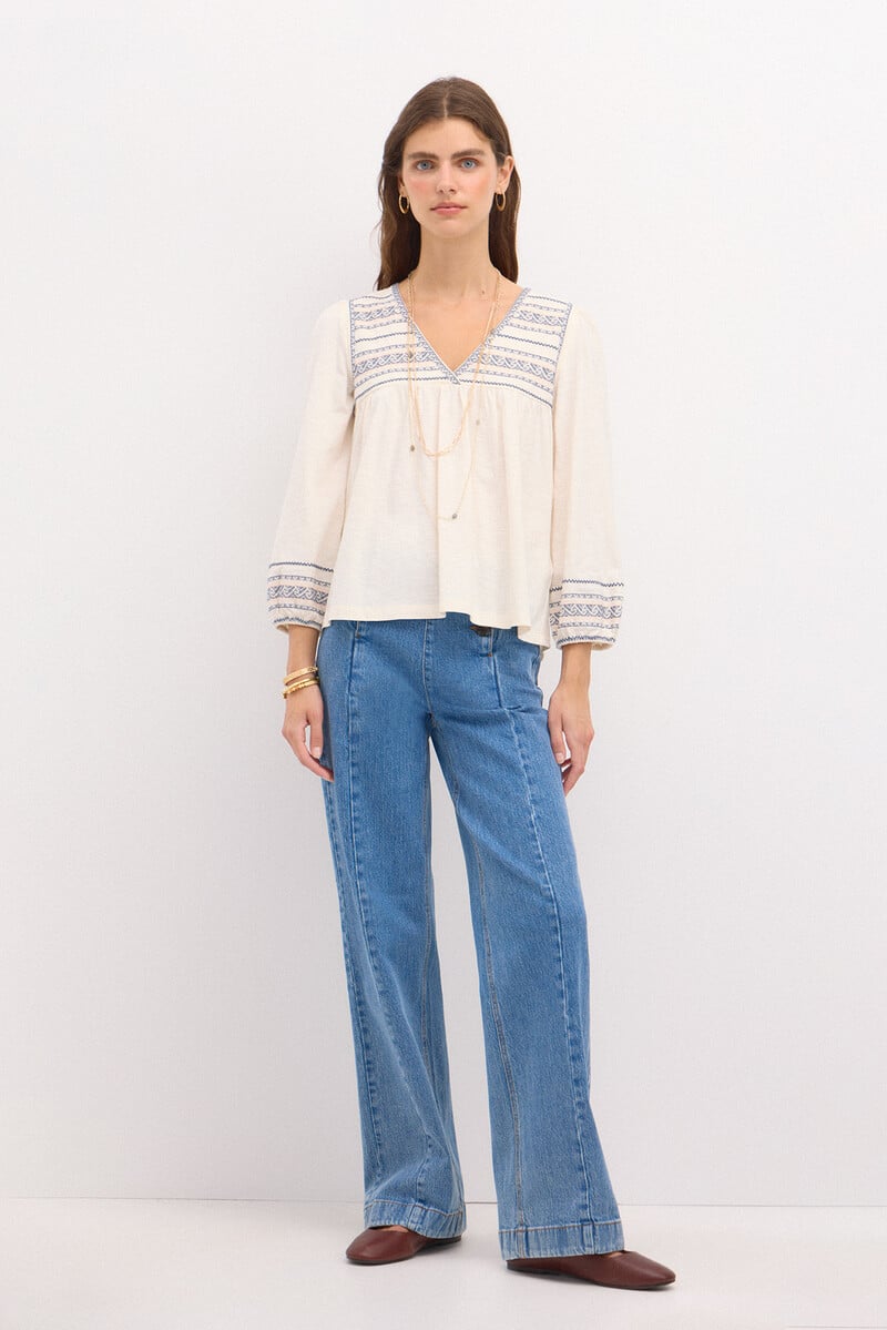 Pedro Del Hierro Sofia. Camiseta De Algodón Bordada