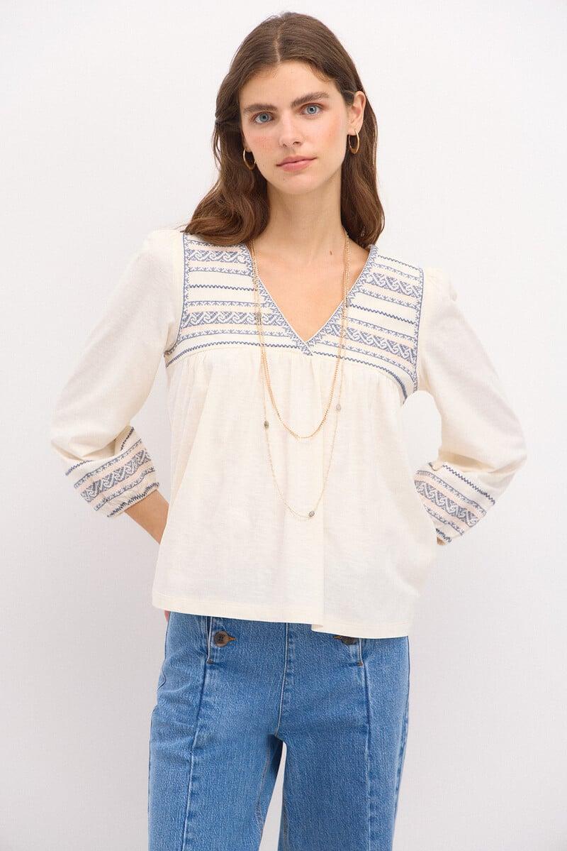 pedro del hierro Sofia. Camiseta de algodón bordada