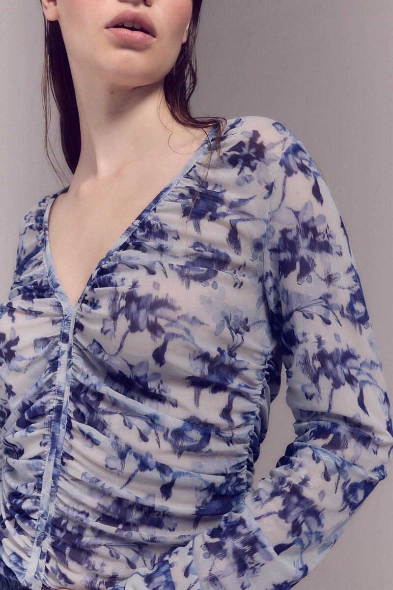 Pedro Del Hierro Top De Tul Estampado Fruncido