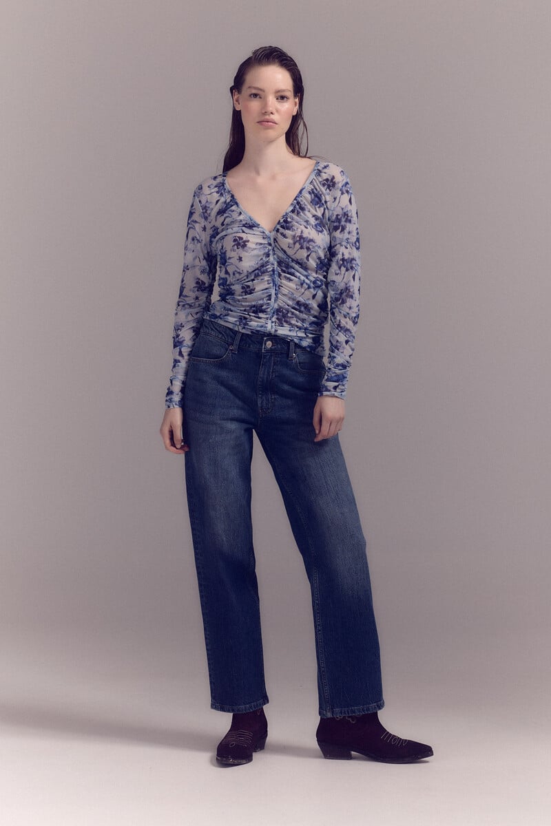 Pedro Del Hierro Top De Tul Estampado Fruncido