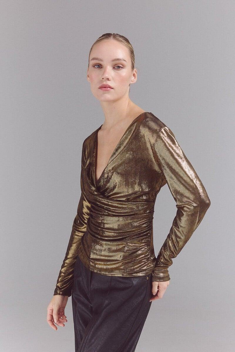 Pedro Del Hierro Top Drapeado Dorado