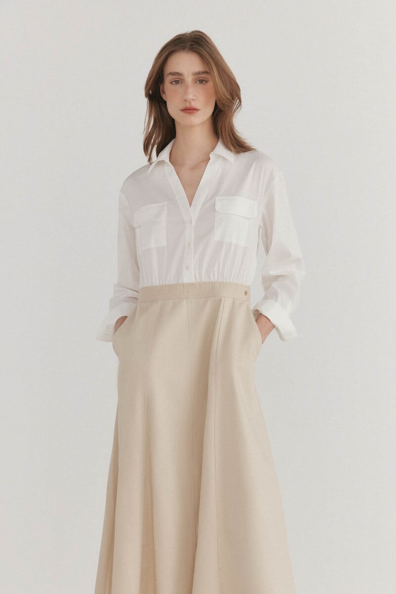 Pedro Del Hierro Vestido Camisero En Dos Tejidos