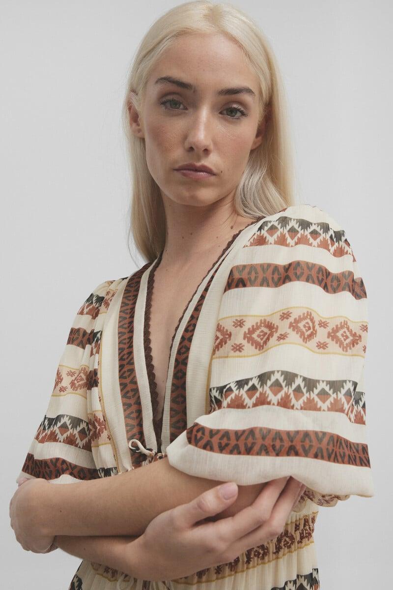 Pedro Del Hierro Vestido Largo Estampado Etnico