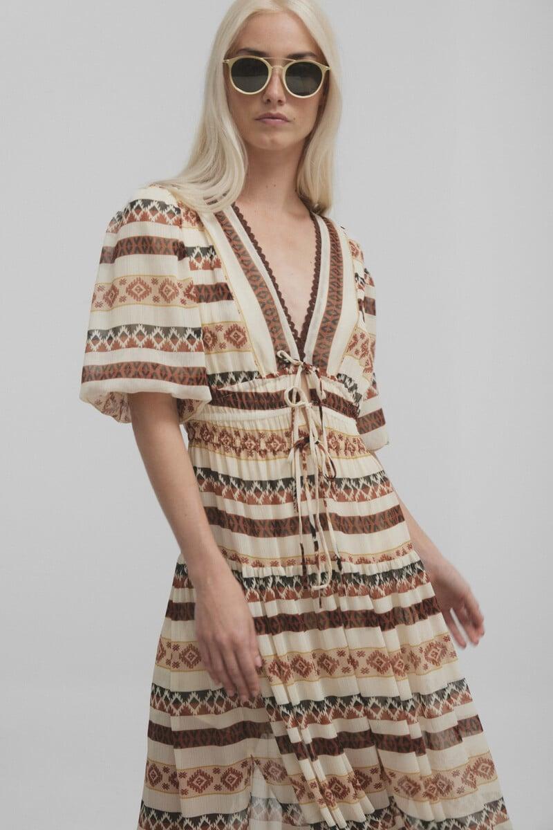 Pedro Del Hierro Vestido Largo Estampado Etnico