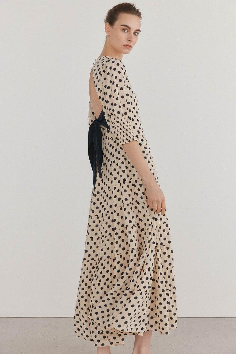 Pedro Del Hierro Vestido Lunares Lazo Contraste