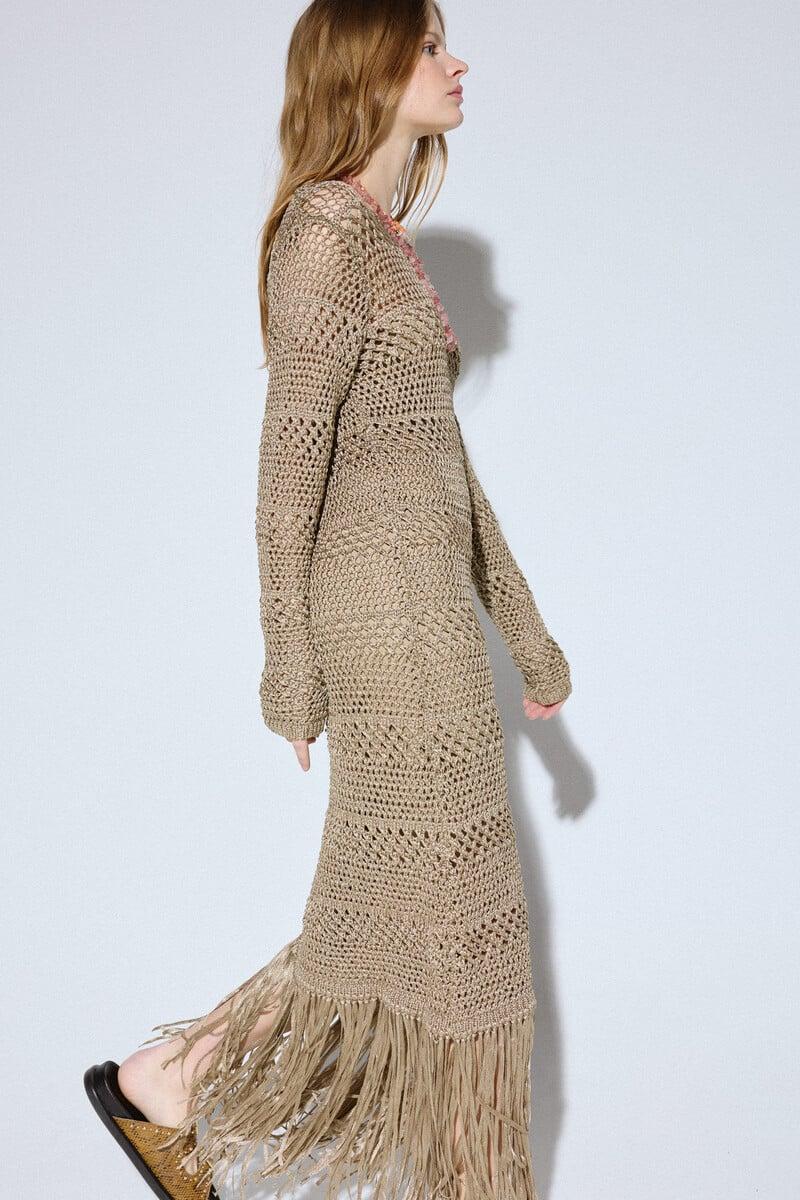 Pedro Del Hierro Vestido Punto Flecos