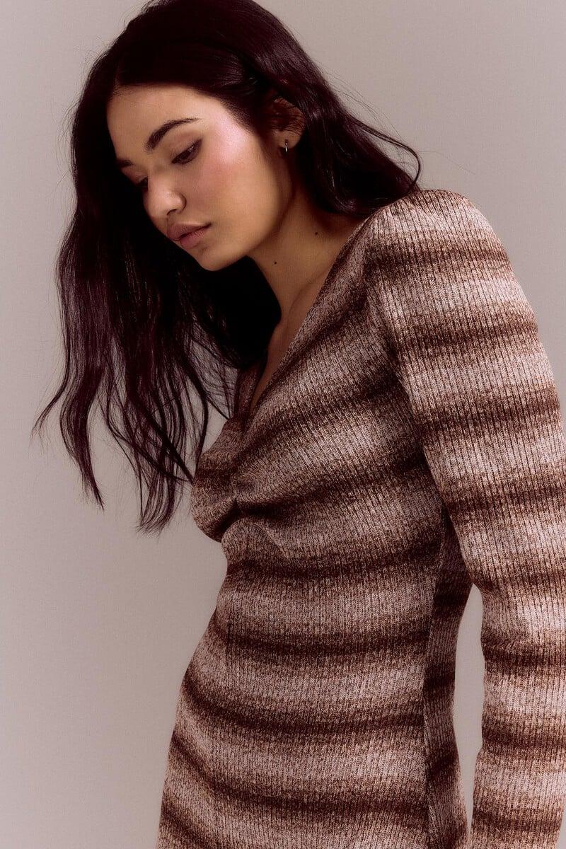 Pedro Del Hierro Vestido Punto Frunce Rayas