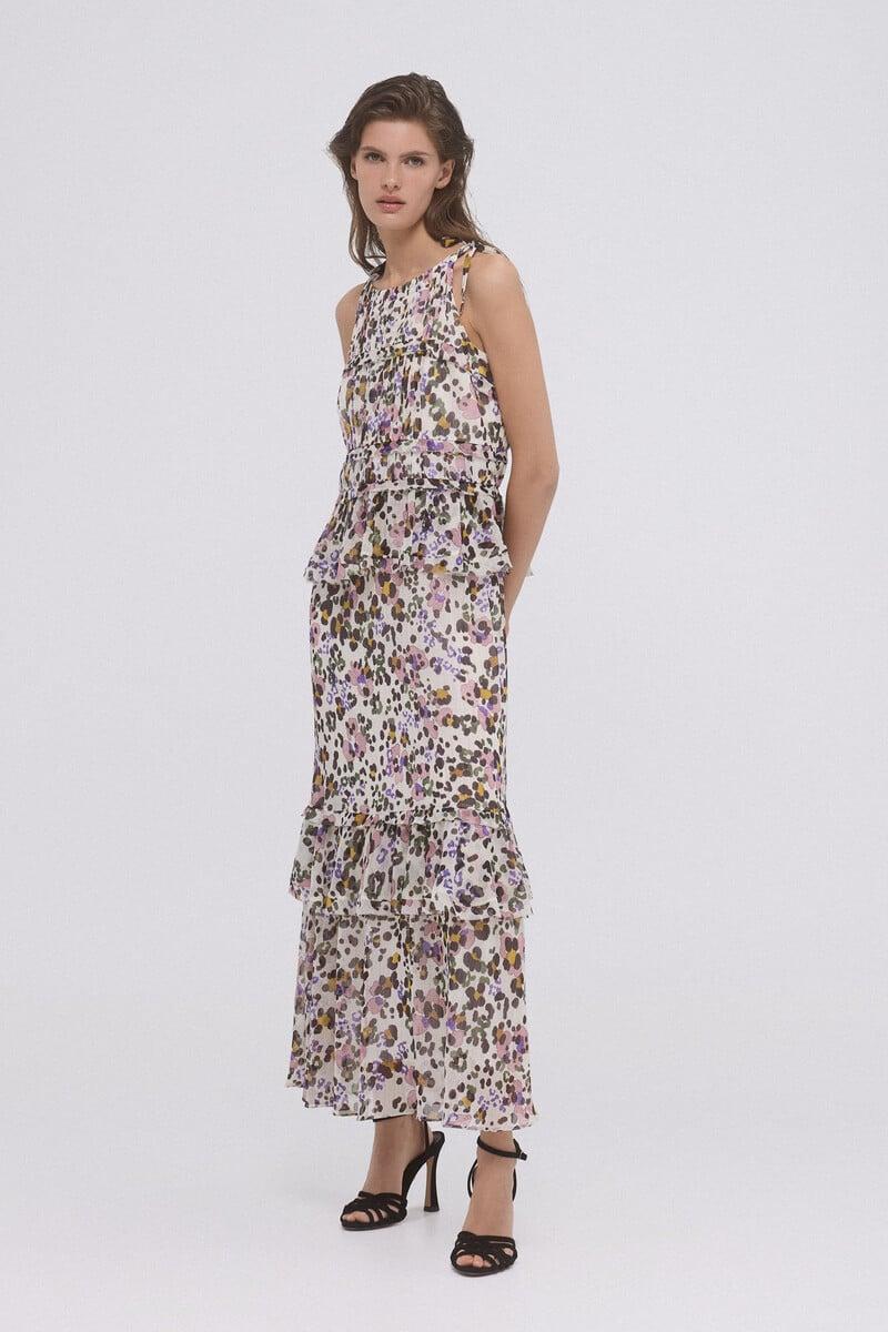 Pedro Del Hierro Vestido Volantes Estampado