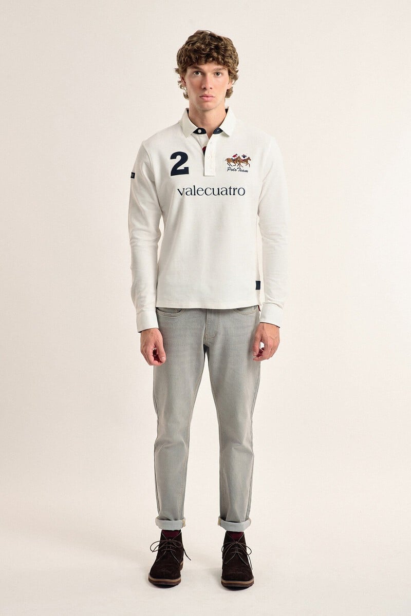 Pedro Del Hierro Polo Valecuatro De Hombre Blanco Roto Modelo Caballos