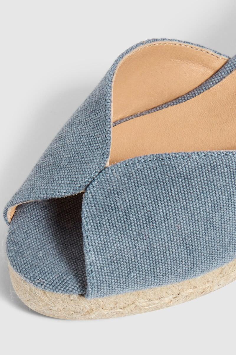 Pedro Del Hierro Sandalia Bianca Con Cuña Elaborada En Lona